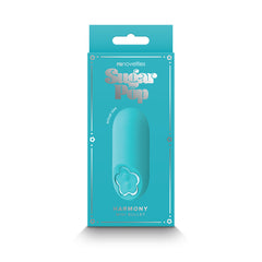 Sugar Pop Harmony mini bullet in teal displayed in matching retail packaging box
