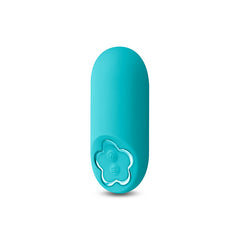 Sugar Pop Harmony mini bullet vibrator in teal with flower-shaped control button