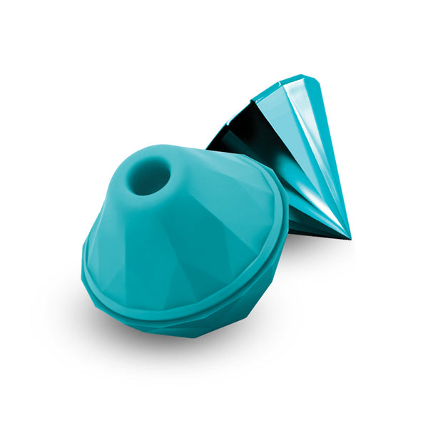 Sugar Pop Jewel teal air pulse vibrator separated into two diamond-shaped halves