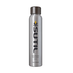 SUTIL Love Potion #17 massage oil in a sleek silver aluminum spray bottle with dark cap
