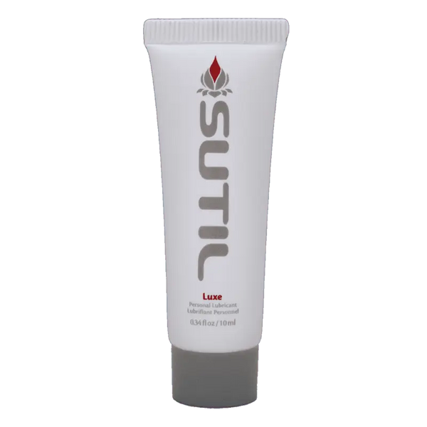 SUTIL Luxe personal lubricant 10ml travel tube, white with grey flip cap