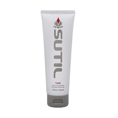 Sutil Luxe personal lubricant in a larger 4oz white squeeze tube with gray base cap