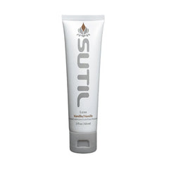 Sutil Luxe Vanilla water-based lubricant in a slim white 2 fl oz squeeze tube