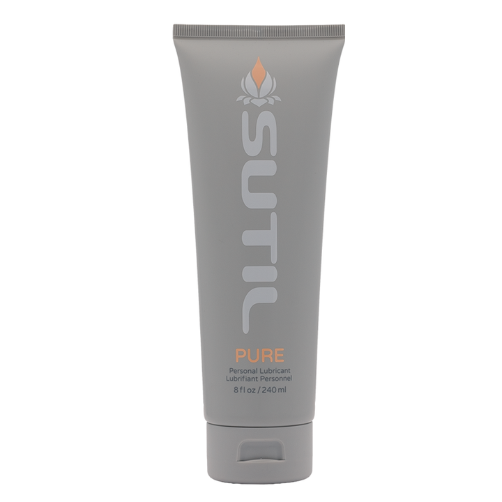 SUTIL Pure personal lubricant in a grey 8 oz squeeze tube with flip-top cap