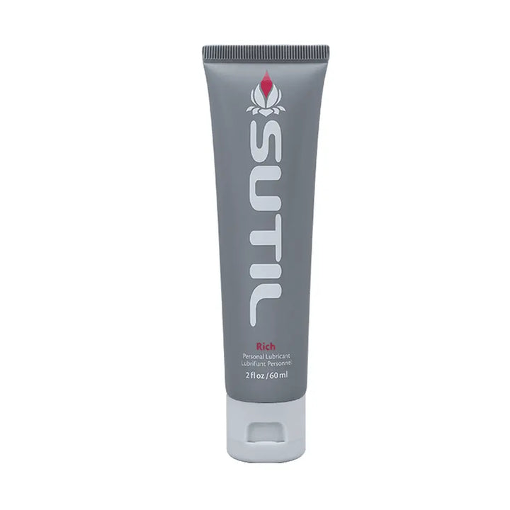 SUTIL Rich personal lubricant 2oz grey squeeze tube with white flip cap on white background