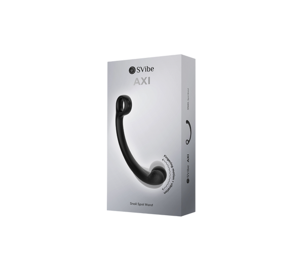SVibe AXI Spot Wand in granite noir displayed on its minimalist grey retail packaging box
