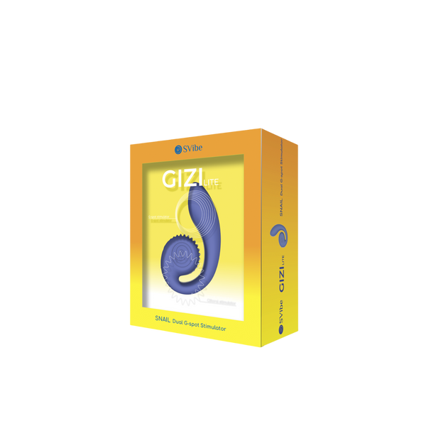 SVibe GIZI Lite dual G-spot stimulator in blueberry blue shown in retail box packaging