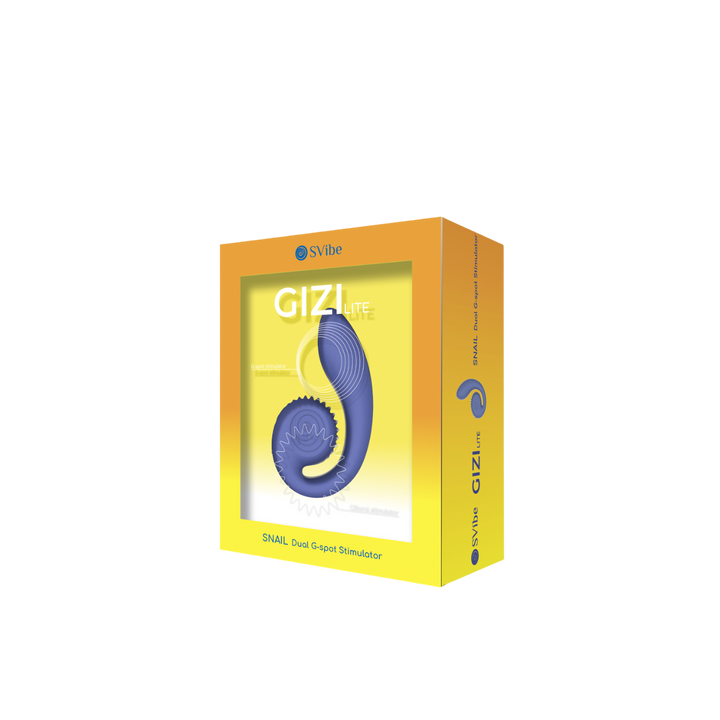 SVibe GIZI Lite dual G-spot stimulator in blueberry blue shown in retail box packaging