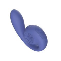 SVibe GIZI Lite snail-shaped silicone vibrator, blueberry, side profile showing control buttons