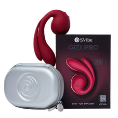 SVibe Gizi Pro snail triple stimulator in bordeaux with storage case and product box