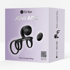 SVibe Jovi Arc Snail Couples Ring in noir haze with remote, shown in purple retail box
