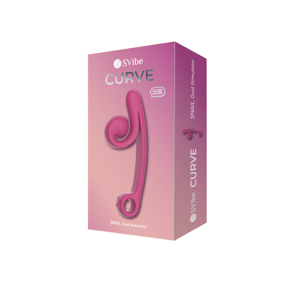 SVibe Snail Curve dual stimulator in pink, shown in retail box packaging