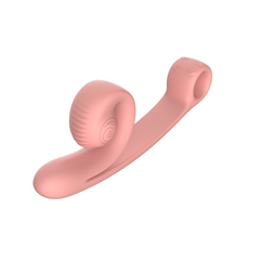 SVibe Snail Curve vibrator angled view showing ribbed stimulator head and smooth curved shaft
