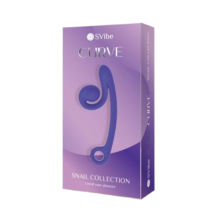 SVibe Snail Curve vibrator in purple packaging, Snail Collection dual-stimulator box front view