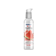 Swiss Navy 4-in-1 Watermelon Lubricant 4 oz clear pump bottle with fruit label