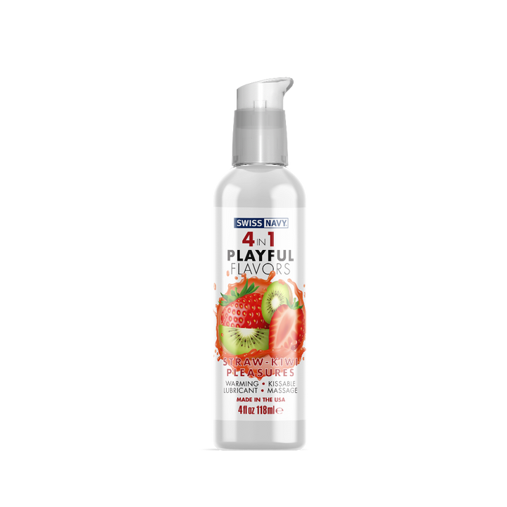 Swiss Navy 4in1 Playful Flavors Strawberry Kiwi lubricant, 4 oz clear pump bottle