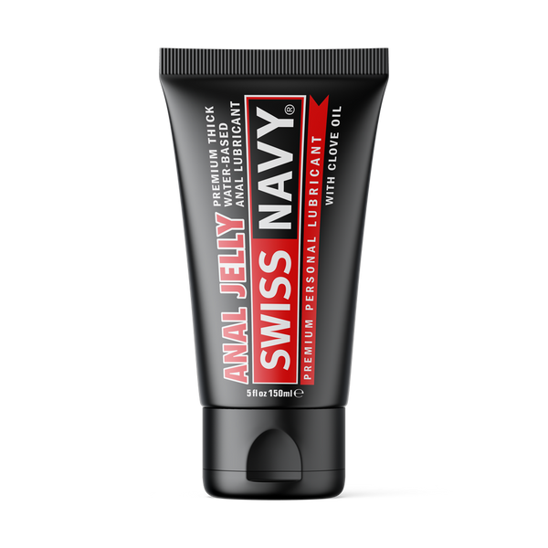 Swiss Navy Anal Jelly in a sleek black 5 oz squeeze tube with clove oil formula