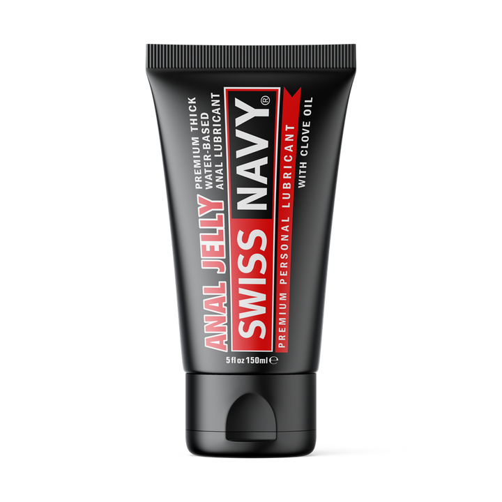 Swiss Navy Anal Jelly in a sleek black 5 oz squeeze tube with clove oil formula