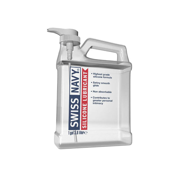 Swiss Navy Silicone Lubricant 1-gallon clear jug with pump dispenser for easy, mess-free application