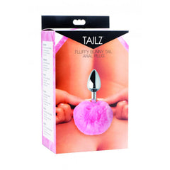 Tailz Fluffy Bunny Tail Anal Plug retail box showing product details and sizing info