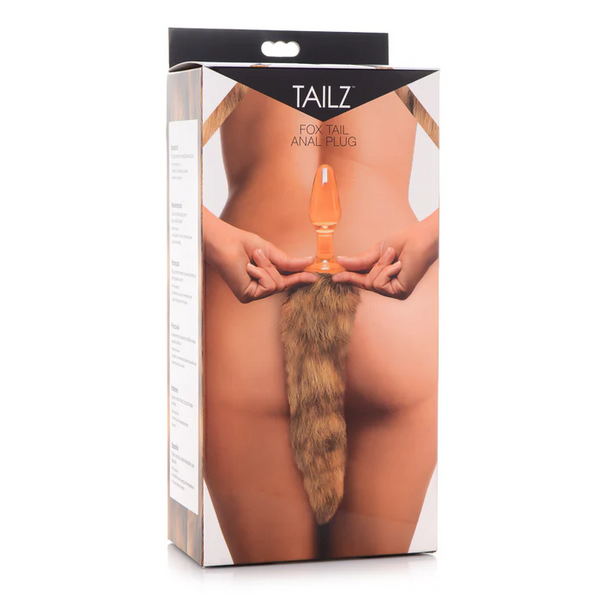 Tailz Fox Tail Anal Plug retail packaging showing product in use, back of box