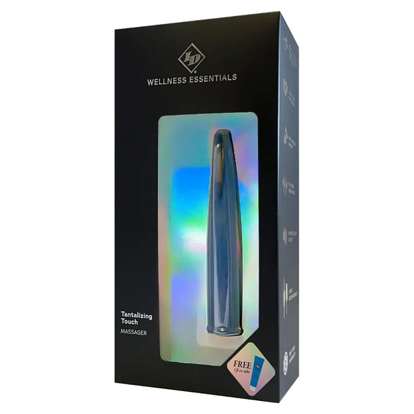 Tantalizing Touch Massager displayed in holographic black retail box by Wellness Essentials