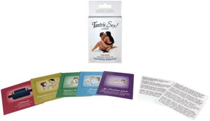 Tantric Sex Cards game box with colorful instruction and position cards fanned out in front