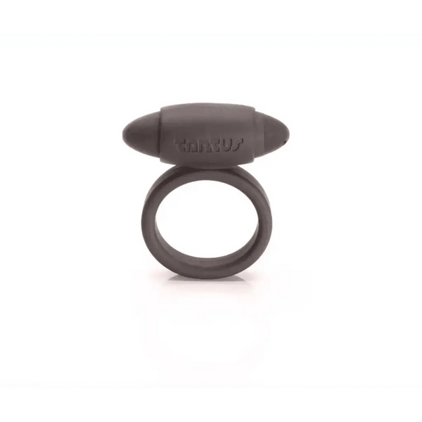 Tantus Vibrating Super Soft Cock Ring in matte black silicone with oval vibrating module
