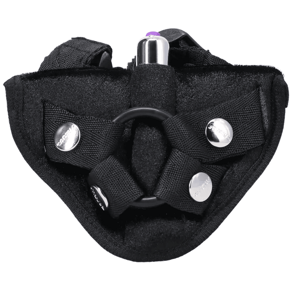 Tantus Velvet Vibrating Strap On Harness (Onyx) - Dreamy Desire