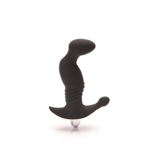 Tantus Silicone Prostate Play Vibrator in black with curved tip and flared base