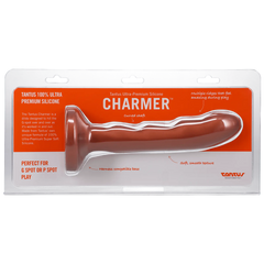 Tantus Charmer retail packaging highlighting ultra-premium silicone and harness-compatible base