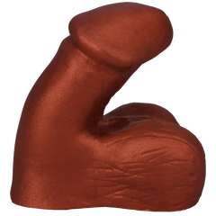 Tantus On The Go Silicone Packer in Copper, side angle showing curved silicone form
