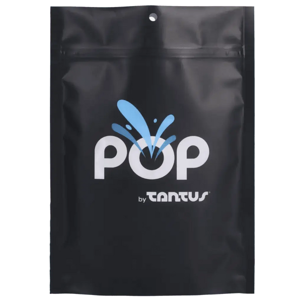 Tantus On The Go Packer in matte black resealable pouch with POP by Tantus branding