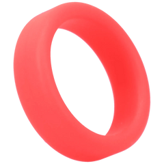 Tantus Super Soft Cock Ring red silicone band shown unpackaged, smooth round profile