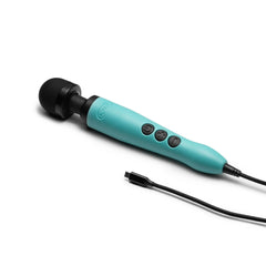 Teal Doxy 3 wand massager shown at an angle with detached USB-C charging cable nearby