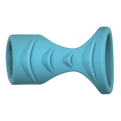 Teal silicone ridged cage enhancer shown solo, revealing dual-loop shape and textured body