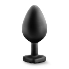 Temptasia Bling Plug Medium in matte black silicone, tapered tip, heart-shaped base, front view