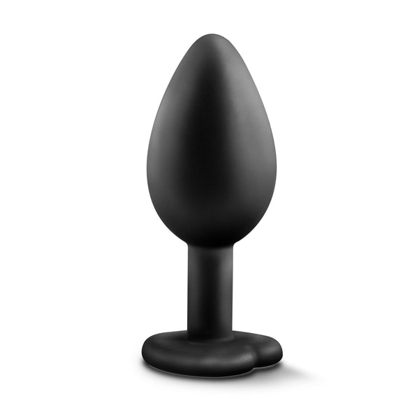 Temptasia Bling Plug Small in matte black silicone with heart-shaped base, front view