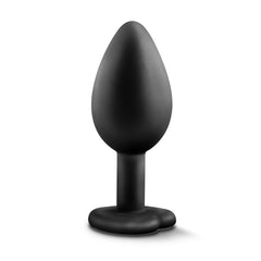 Temptasia Bling Plug Small in matte black silicone with heart-shaped base, front view