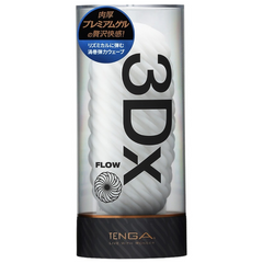 Tenga 3DX Flow packaging showing Flow label and premium gel product details
