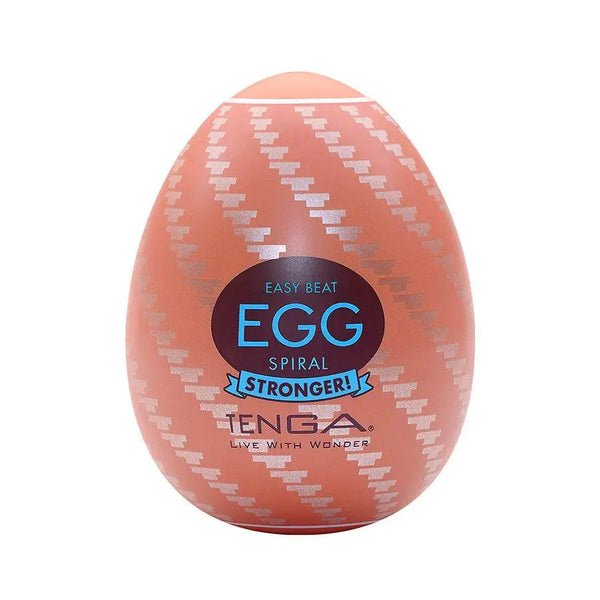 Tenga Egg Spiral male masturbator in orange egg-shaped case with spiral texture pattern