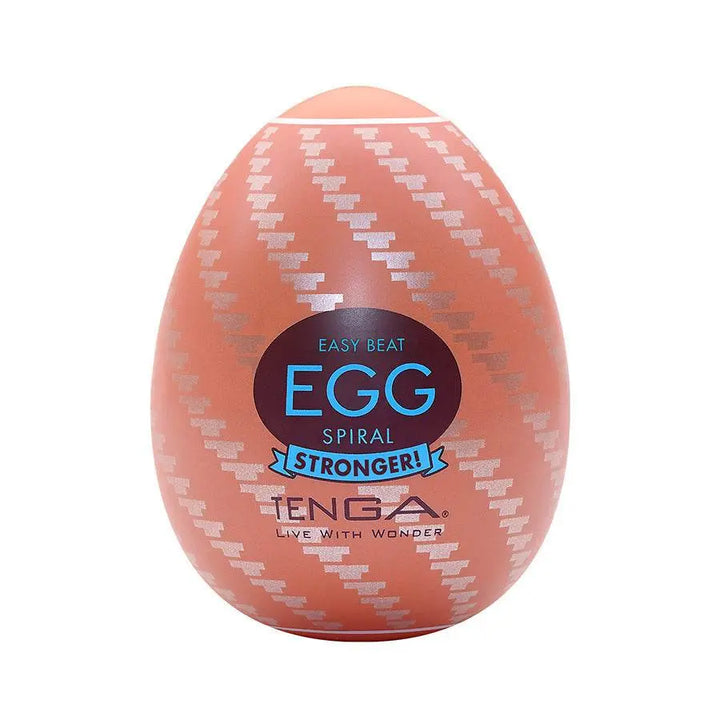 Tenga Egg Spiral male masturbator in orange egg-shaped case with spiral texture pattern