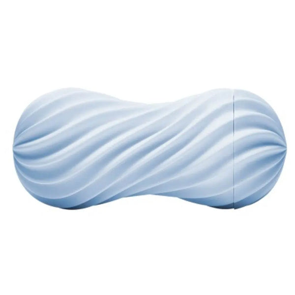 Tenga Flex Bubbly Blue male masturbator, pale blue oval casing with spiral ribbed exterior