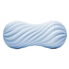 Tenga Flex Bubbly Blue male masturbator, pale blue oval casing with spiral ribbed exterior