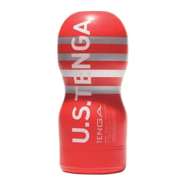 Tenga Deep Throat Cup Ultra Size in bold red with grey stripe detailing