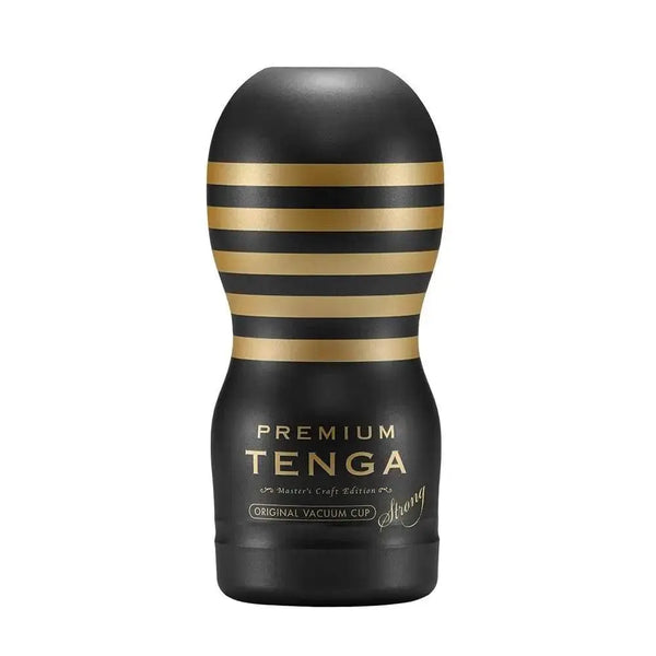 Tenga Premium Original Vacuum Cup Strong in black with gold stripe design