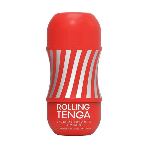 Tenga Rolling Gyro Roller Cup in red and white with diagonal stripe pattern