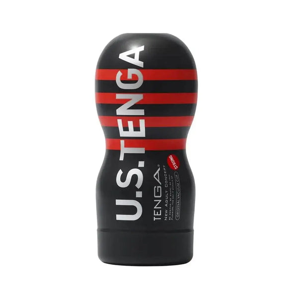 Tenga Ultra Size Original Vacuum Cup in bold black with red and white stripe detailing