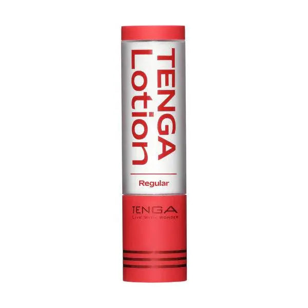Tenga Lotion Regular front view, red and silver pump bottle with bold branded label