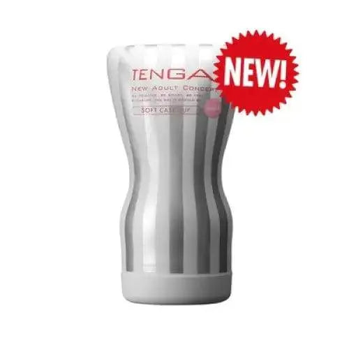Tenga Soft Case Cup Gentle masturbator in white ribbed hourglass-shaped casing